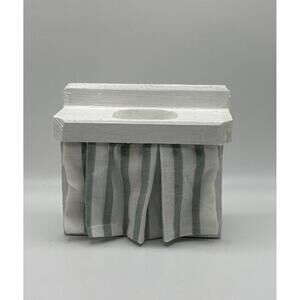 1:12 Dollhouse Mini Wooden Farmhouse Sink Cabinet with Striped Fabric Skirt